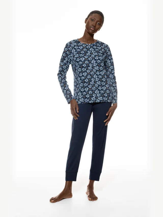 Mey Pyjama 7/8-lang, lange mouwen Serie Branches Deep Shadow blauw