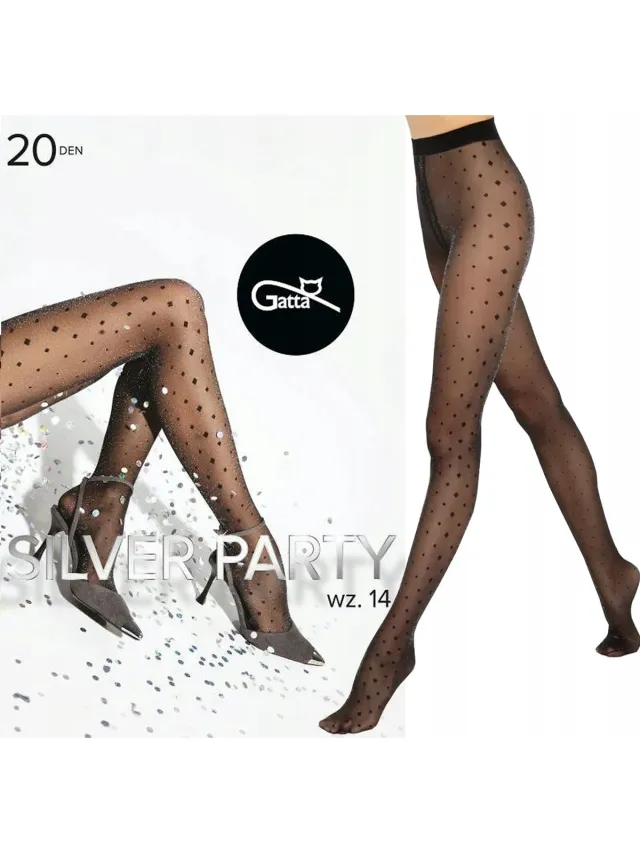 Gatta Silver Party – - Panty Dames – 20 DEN – Zwart Glitter met Vierkantjes – Feest Panty – Nieuwjaar (1 stuks) Zwart Glanzende