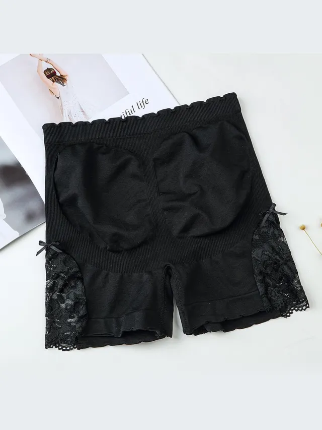 Wow Peach Seamless Lace Padded Buttlift Short - Corrigerend Ondergoed - Shaping Broekje - Comfort Short - Zwart - One size
