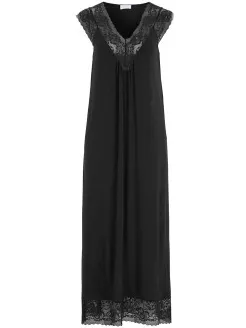 Damella Long Viscose Plain Sleeveless Nightdress Zwart