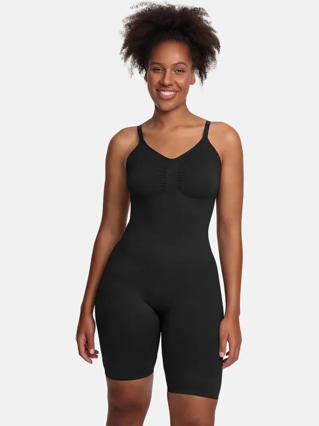 cfab Bodysuit met corrigerende shapewear en bijpassende shorts - Zwart - S - Corrigerende Body - Naadlos - corrigerend ondergoed dames