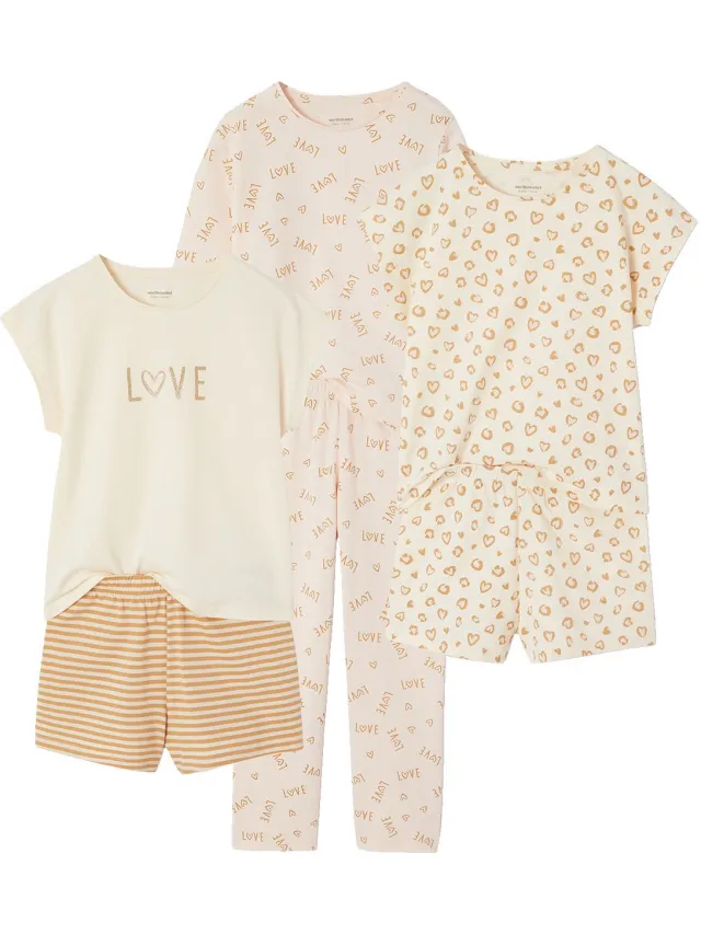 vertbaudet Set van 3 luipaardpyjama's ecru
