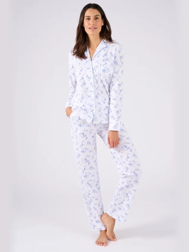 Damart Pyjama van jerseytricot zuiver katoen - Dames - Blauw - 46-48 (L)