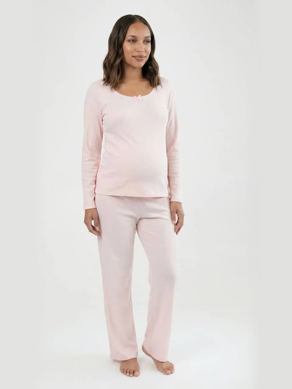 boohoo Dames Zwangerschaps Pointelle Pyjama Set Met Lange Mouwen En Broek roze, foto 2