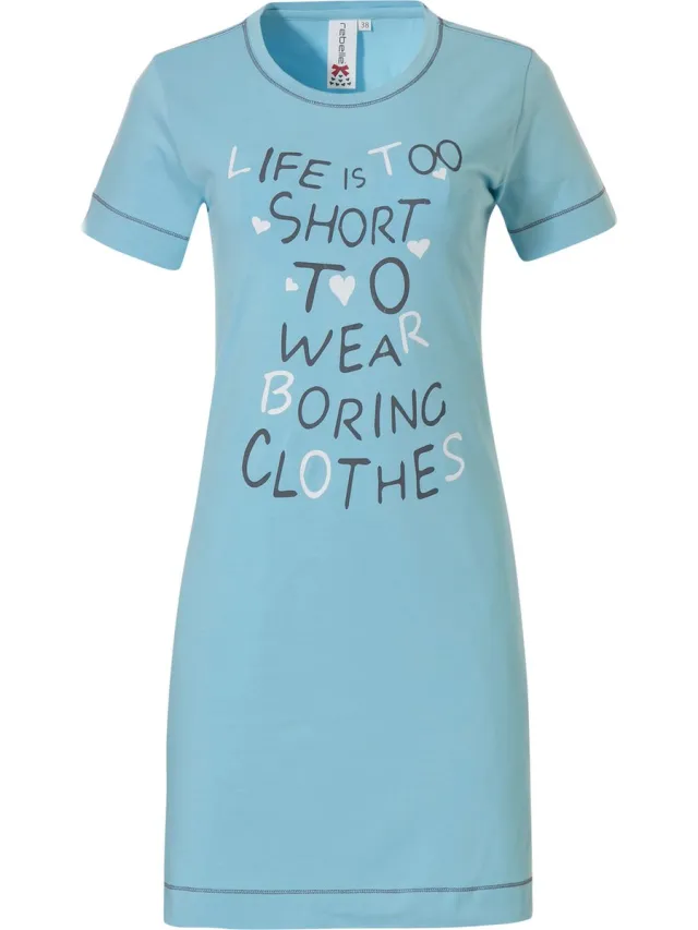 Rebelle dames nachthemd K/M Life's to Short - 46 - Blauw