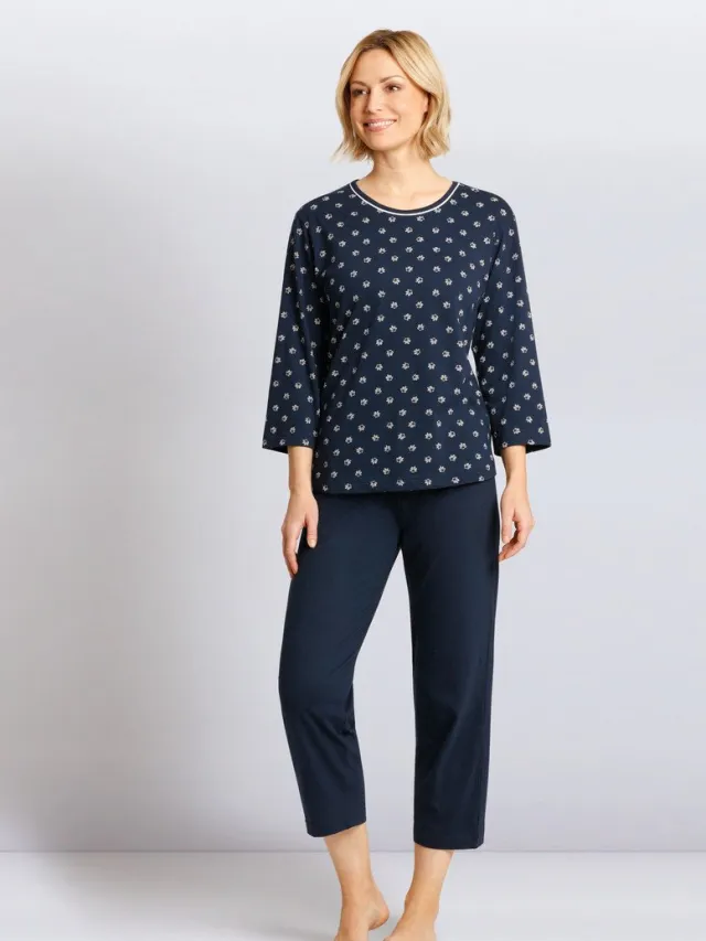 Hajo dames pyjama blauw met 7/8 broek - Blauw - Maat - 48/50