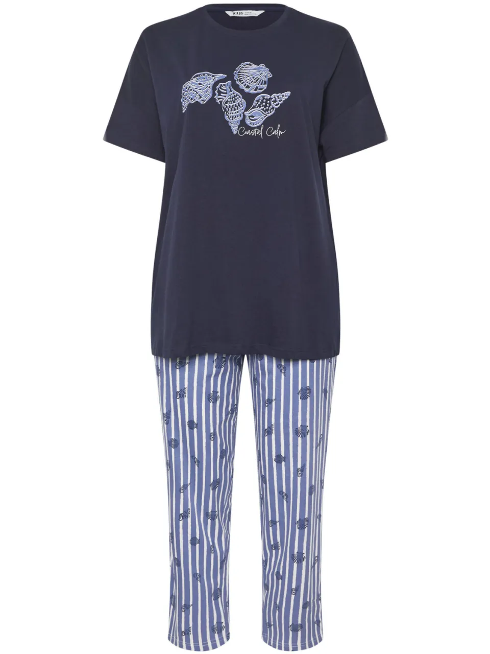 Yours Blauwe 'Coastal Calm' Gestreepte Pyjamaset-48, foto 4