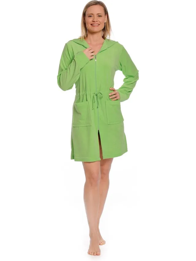 WeWo fashion Rits badjas dames kort – met capuchon – lichtgewicht – dun – sauna - dames badjas met ritssluiting - limegroen limoen