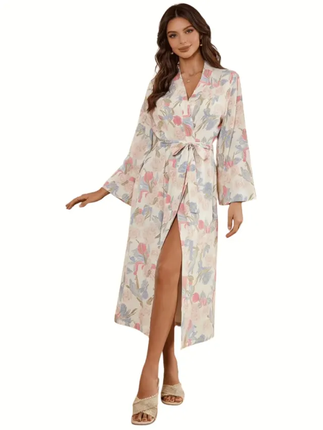Currero Satijnen Badjas Dames - Kimono - Kamerjas - Satijn - Ochtendjas - Duster - Pyjama - Meerkleurig