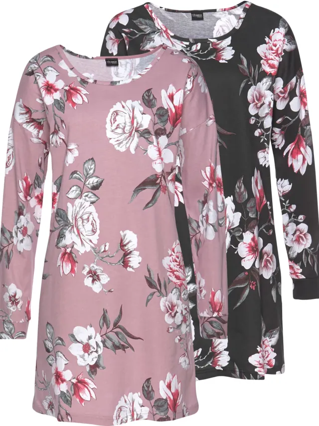 nachthemd met bloemenprint mauve zwart, foto 2