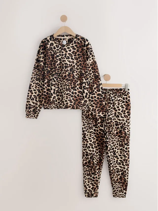 Next Dames - Katoenen pyjama met lange mouwen - Dierenprint Leopard Print