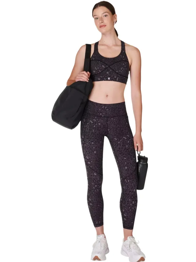 Sweaty Betty Sportbeha met luipaardprint voor dames, nauwsluitend model (Luxe) Paars