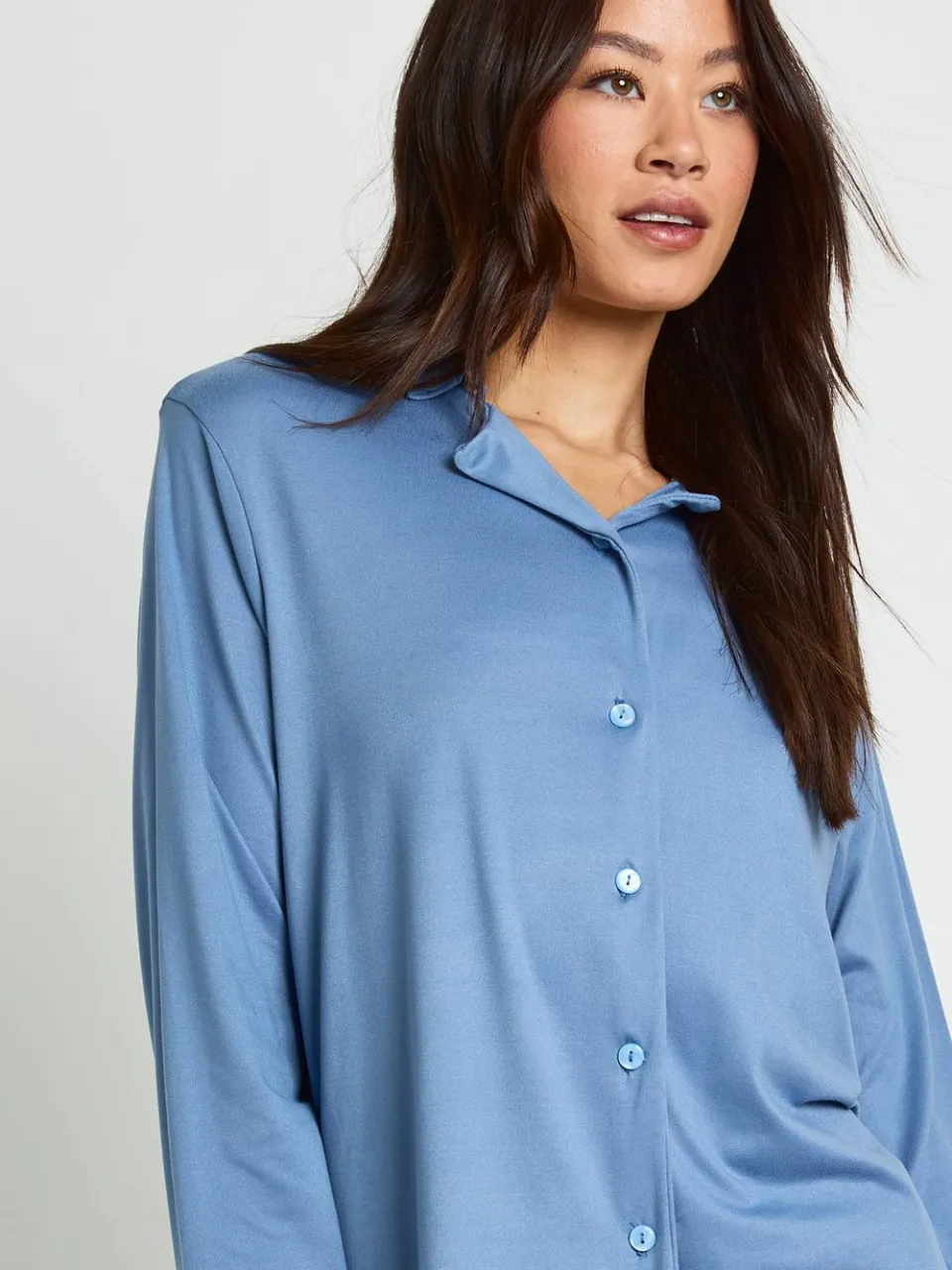 boohoo Dames Lang overhemd met lange mouwen & broekpyjamaset stoffig blauw, foto 4