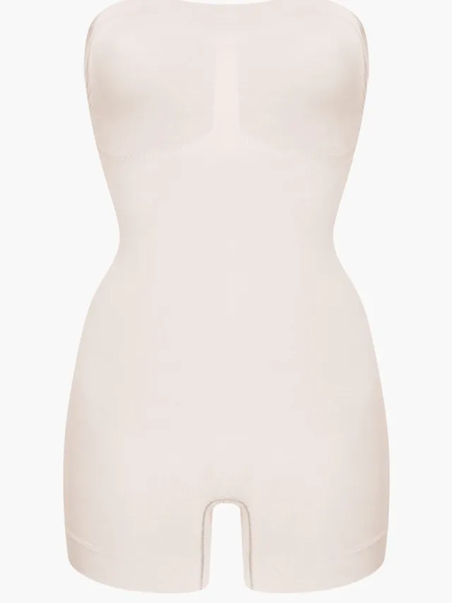 cfab Strapless corrigerende bodysuit met bijpassende shorts - Sand-S - Corrigerende Body - Naadlos - corrigerend ondergoed dames Zand