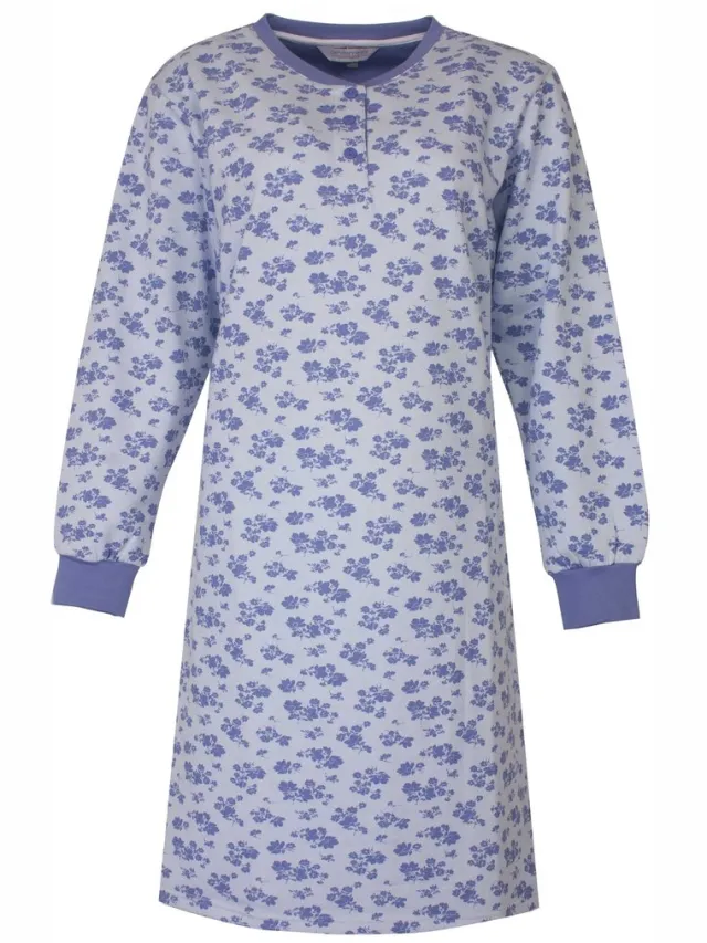 Tenderness Dames Nachthemd - Zachte Fleece - Bloemetjes - Blauw
