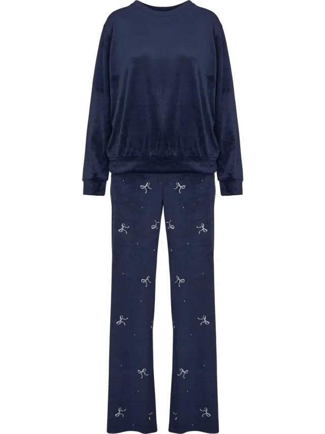 Hunkemöller Pyjama Set Velours Blauw