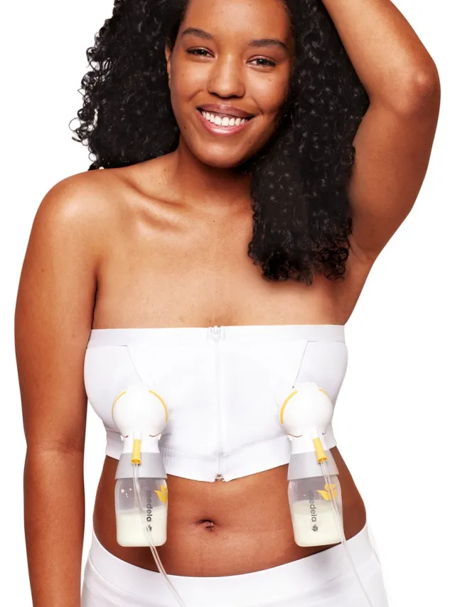 Medela Hands-free™ kolf bh - Kolf bh voor handsfree kolven - Easy Expression bustier - Stretch - Extra zacht - Met ritssluiting - Wit