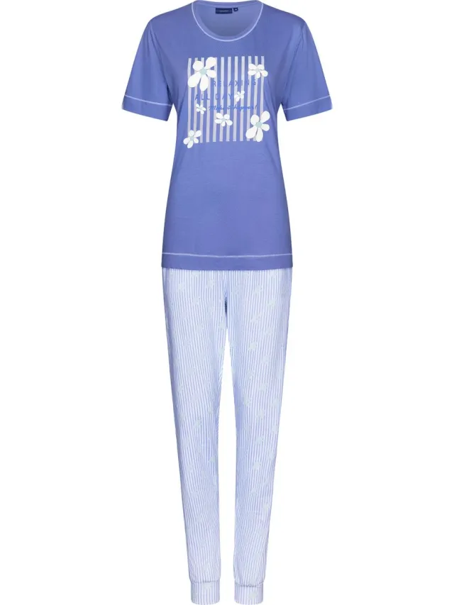 Pastunette Flowerful - Dames Pyjamaset - Blauw - Organisch Katoen