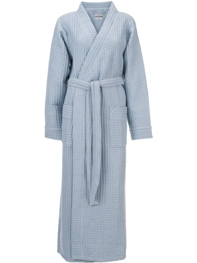 Heckettlane Badjas Wafel - Kamerjas voor Dames en Heren - S - Ochtendjas van Katoen - Geschikt voor de Sauna - Blauw Ice Blue