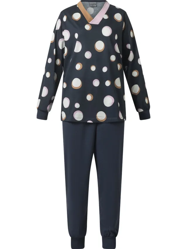 Lunatex dames pyjama 124213 - allover print- donkerblauw blauw stip