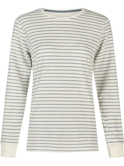 By Louise Dames winter pyjama set lang badstof wit/blauw gestreept, foto 2