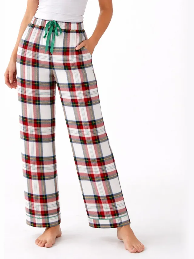 Starry Indigo Dames Pyjamabroek Flanel - Petite wit