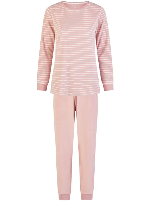 By Louise Dames Winter Pyjama Set Lang Badstof Roze Gestreept