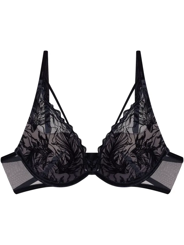 ESOTIQ Bree - Push-upbeha - Zwart - Kanten details met koi-print