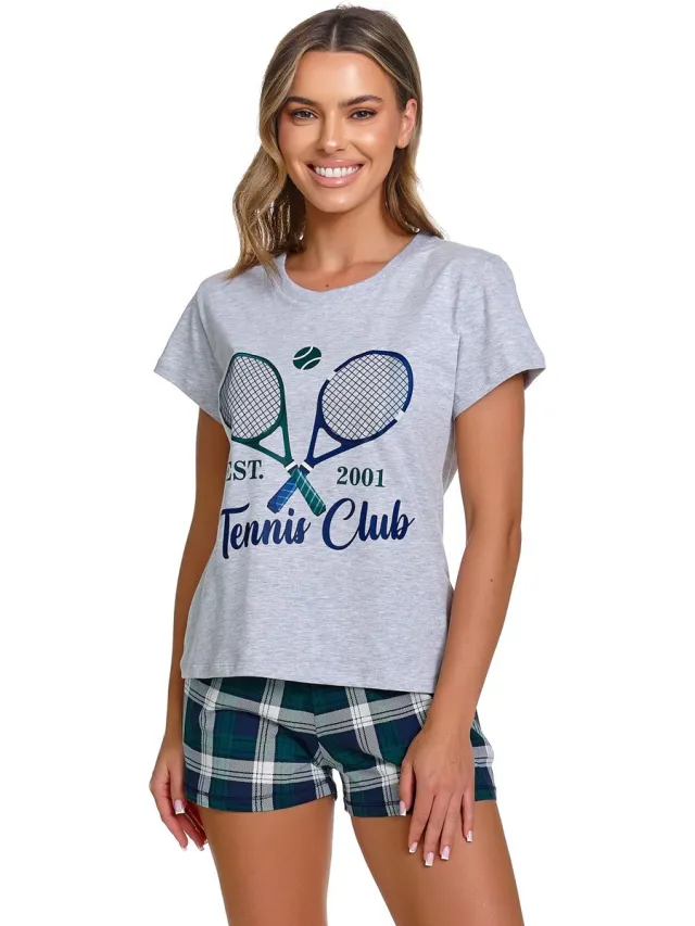 Doctor Nap Katoenen Pyjama Dames Korte Mouw Korte Broek Zomer Shortama Matching Familie Tennis PM.7400 40 / Grijs