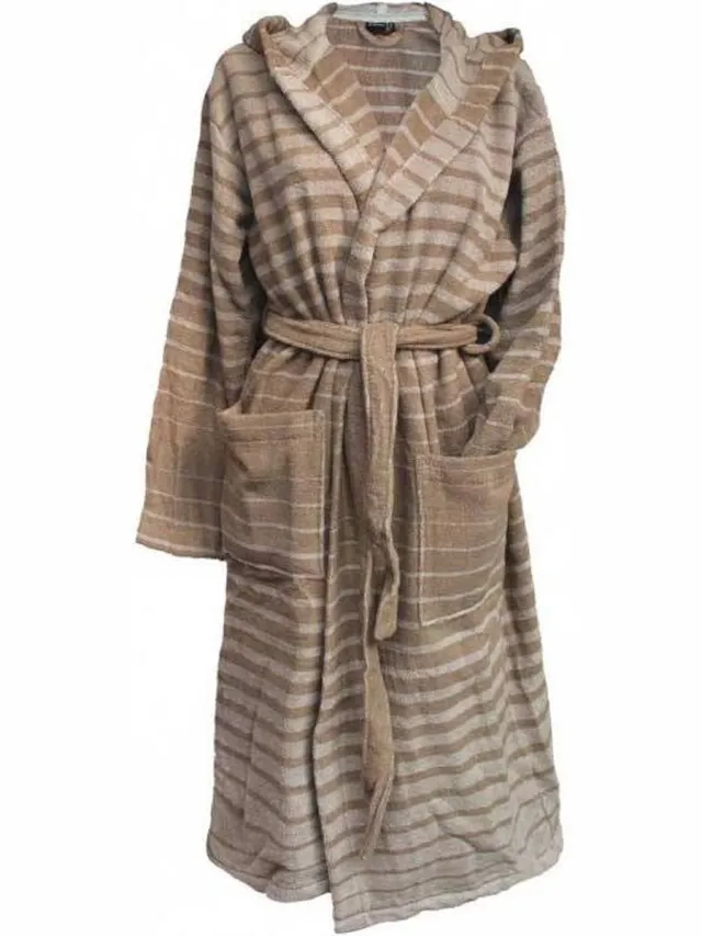 Essenza Badjas Pure Stripe - Clay bruin beige-zand taupe