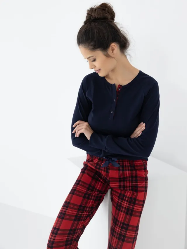 S& Sensis Sensis Katoenen Dames Pyjama Winter Kerst Matching Gezin Familie Yvette 42 / Blauw