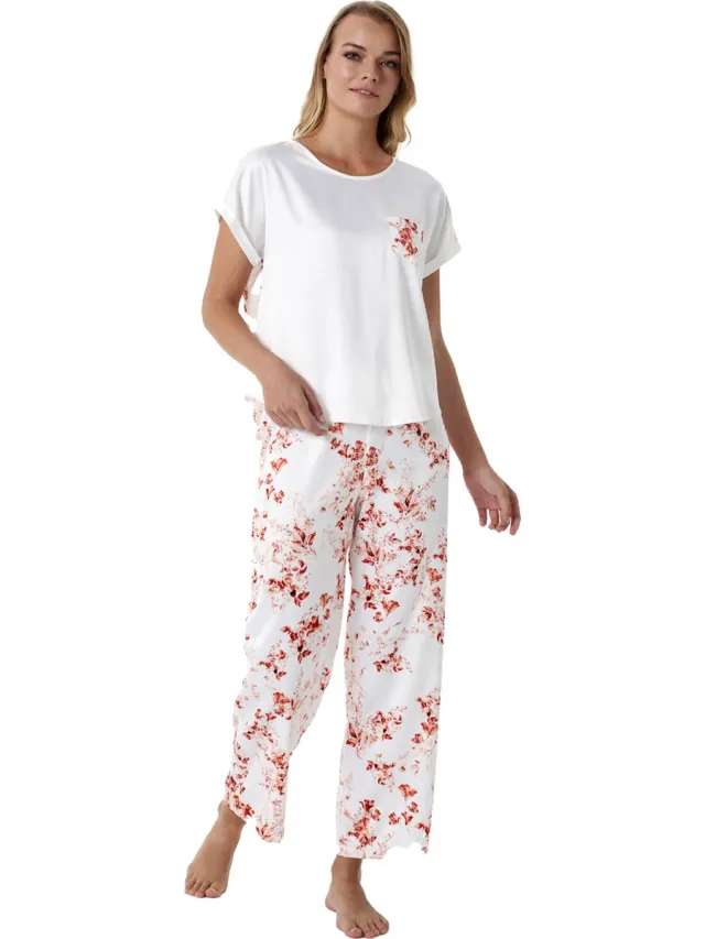 Feyza Dames Pyjama Set, Korte Mouwen Ecru