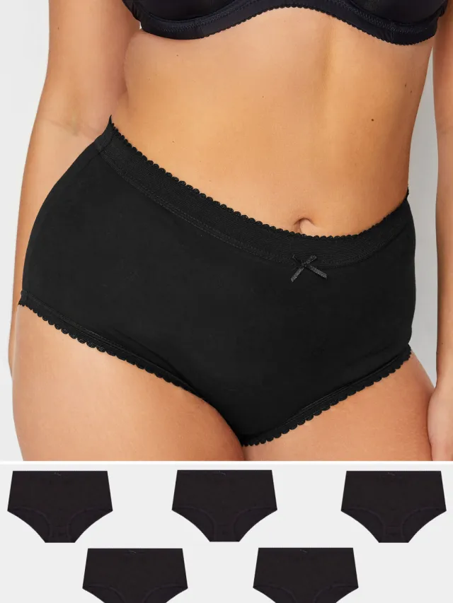 Yours 5 Pack Katoenen Tailleslips Met Hoge Taille In Zwart-64 Black