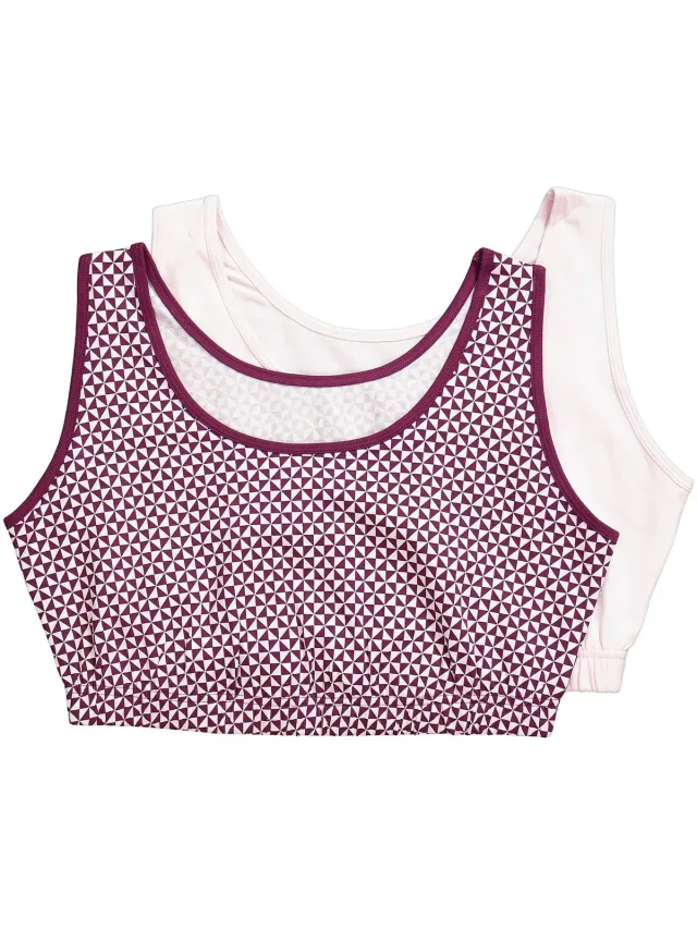 Ulla Popken Dames - Bustiers set van 2 stuks harten/effen ronde hals - Roos - Maat 50+