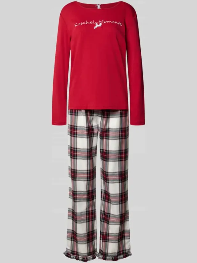 LOUIS & LOUISA Loose fit pyjama met statement-stitching model 'Kuschel-Momente' Rood