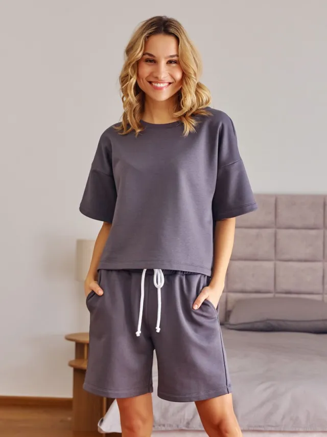 Doctor Nap Pyjama / Huispak Dames Korte Mouw Korte Broek Zomer Shortama Fume DRS.7220 36 / Grijs