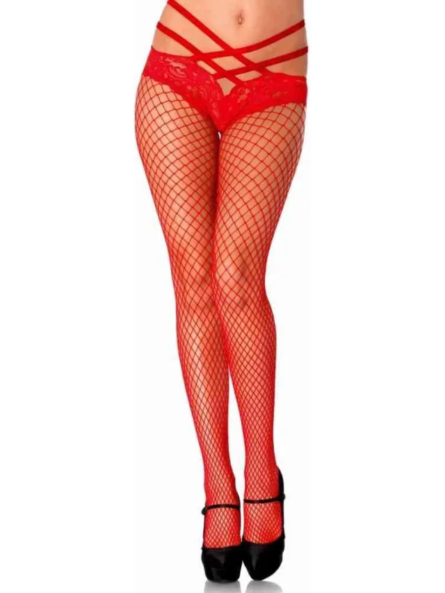 Leg Avenue Net Pantyhose W. Lace Panty ["Rood"]