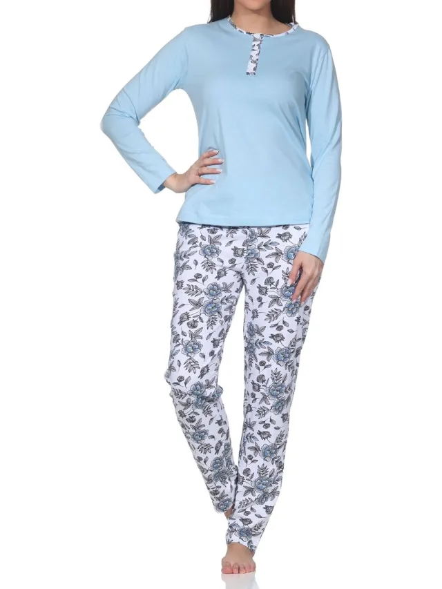 Normann Prachtige damespyjama met broek in bloemenprint - ook in oversize blau