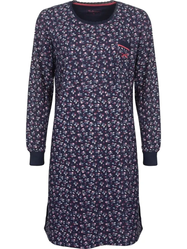 Tenderness Dames Nachthemd - Lange Mouwen - Katoen - Blauw