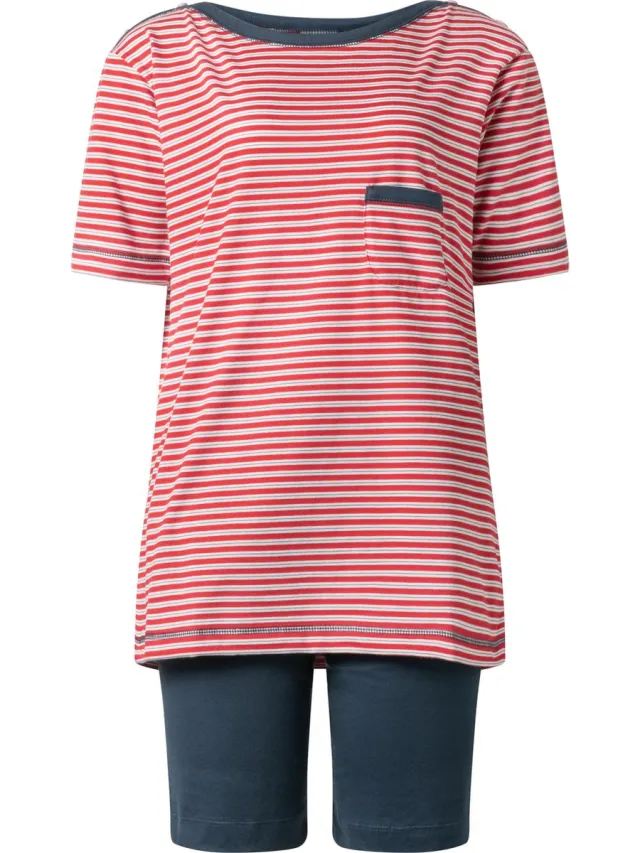 Lunatex dames shortama 124194 met boothals - zomer pyjama - rood