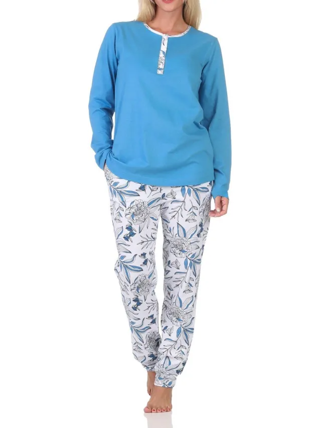 Normann Prachtige damespyjama met broek in bloemenprint - ook in oversize blau1