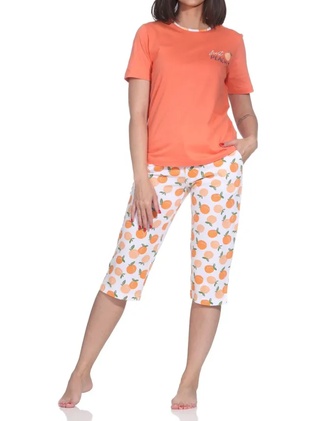 Normann dames capri shortama korte mouw Peachy design ook in grote maten orange
