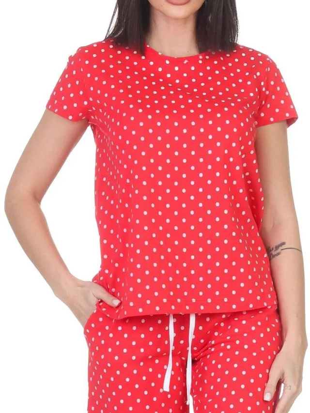 Normann Damespyjamashirt met korte mouwen mix & match punkte_pink