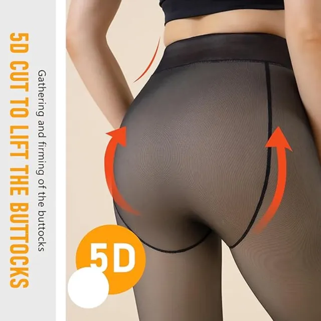 Karma Fleece gevoerde warme panty voor vrouwen, imitatie-doorschijnende winter panty van 220 g, dubbel gevoerde rekbare thermische panty (5-20° C)