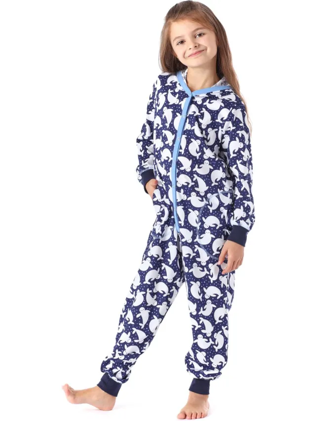Merry Style Kinder Pyjama - ronde hals - lange mouwen - lange broek met zakken - Katoen - MS-MS10-223-PJ - Marine Punkte - 122-128