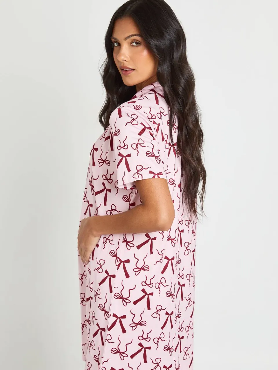 boohoo Dames Zwangerschaps Nachthemd Met Strikjesprint roze, foto 3