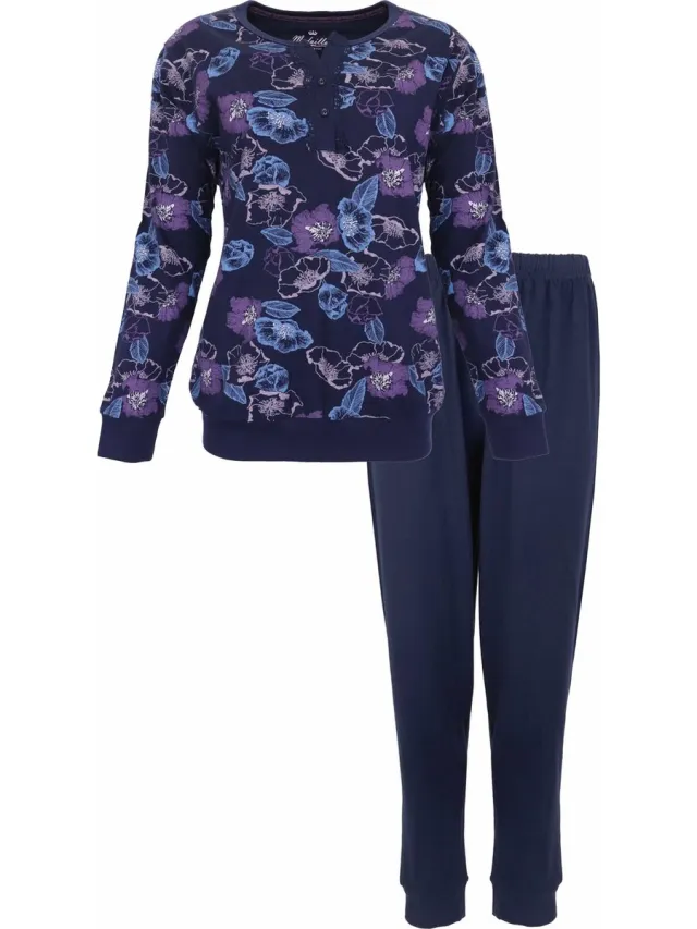 Medaillon Dames Pyjama - 100% Katoen - Peacoat Blauw