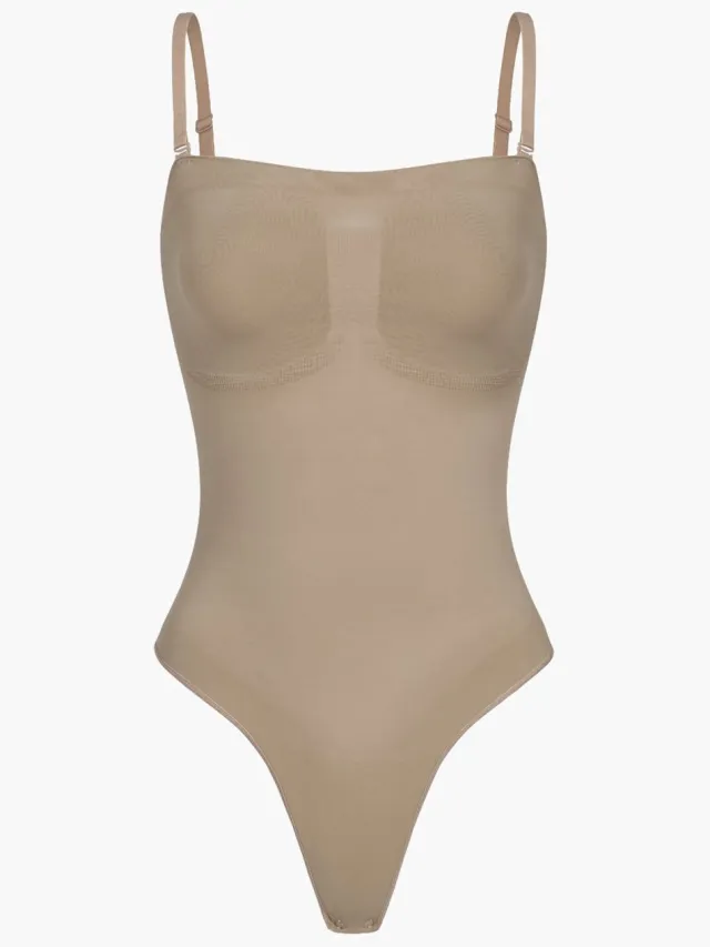 cfab Strapless corrigerende bodysuit met strikjes - Donkerbeige - 2XL - Corrigerende Body - Naadlos - corrigerend ondergoed dames