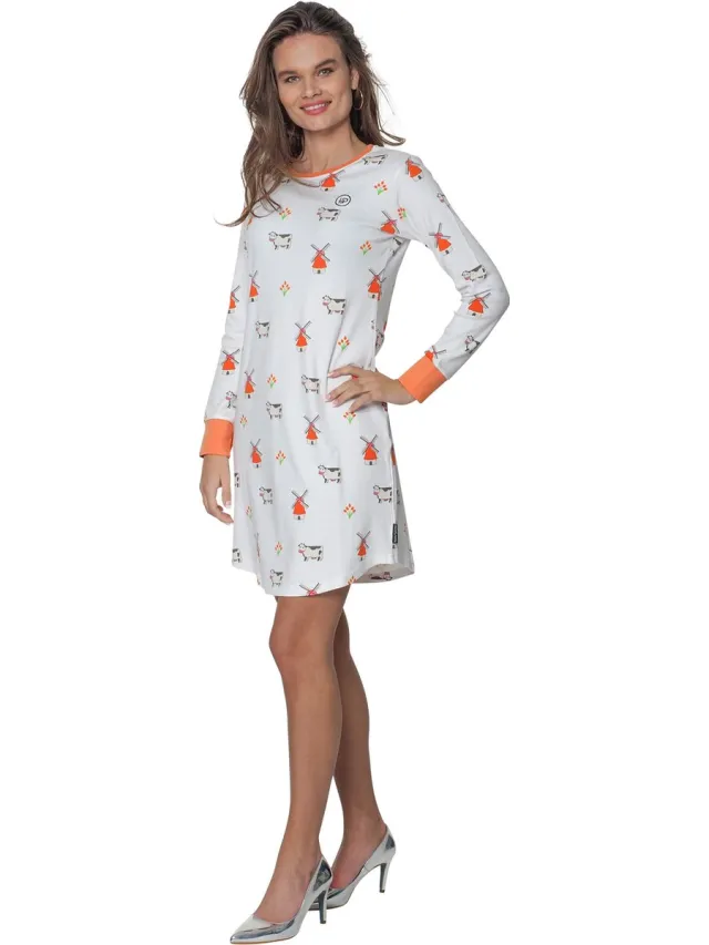 Happy Pyjamas Happy Pyjama's nachthemd met lange mouwen maat: 'M' (XS-XXL) - superleuke nachtjapon in het thema "Holland" - comfortabel en van premium kwaliteit