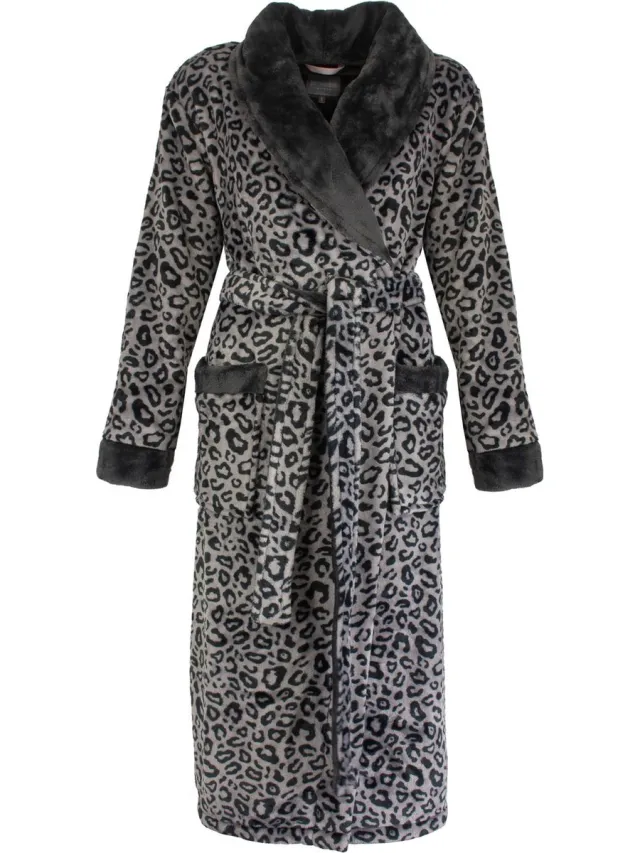 Irresistible Irrestible Dames Badjas - Fleece - Tijgerprint - Grijs